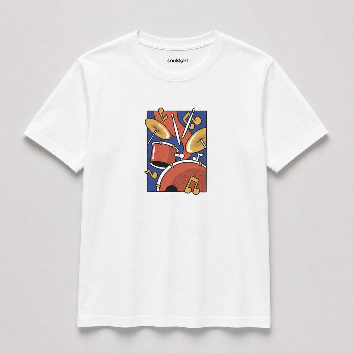 Beat It! Unisex Drum-Print Tee — front view