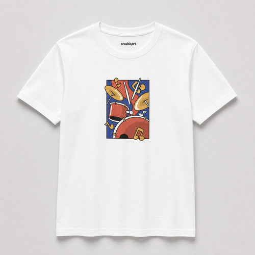 Beat It! Unisex Drum-Print Tee — front view