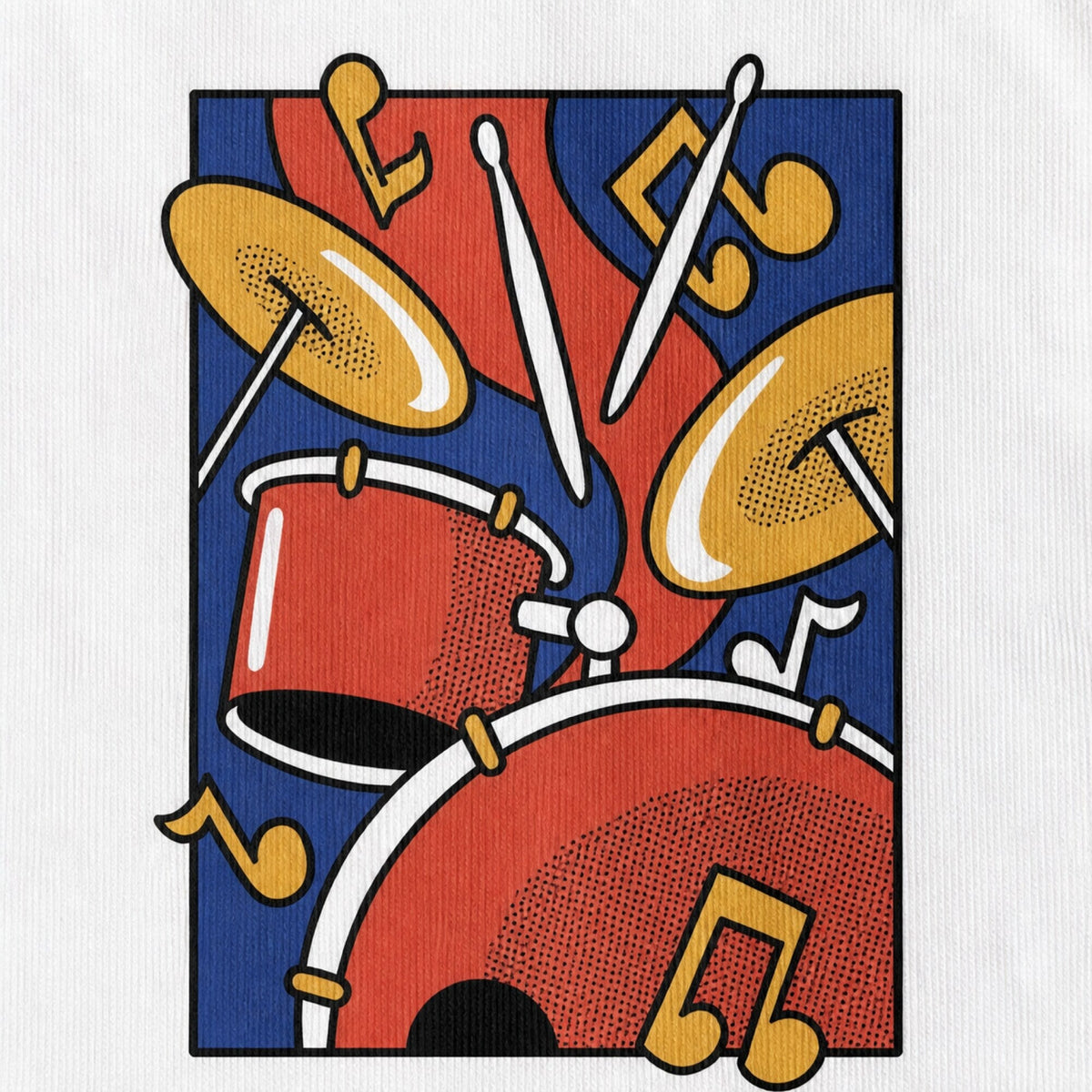 Beat It! Unisex Drum-Print Tee — print detail close-up