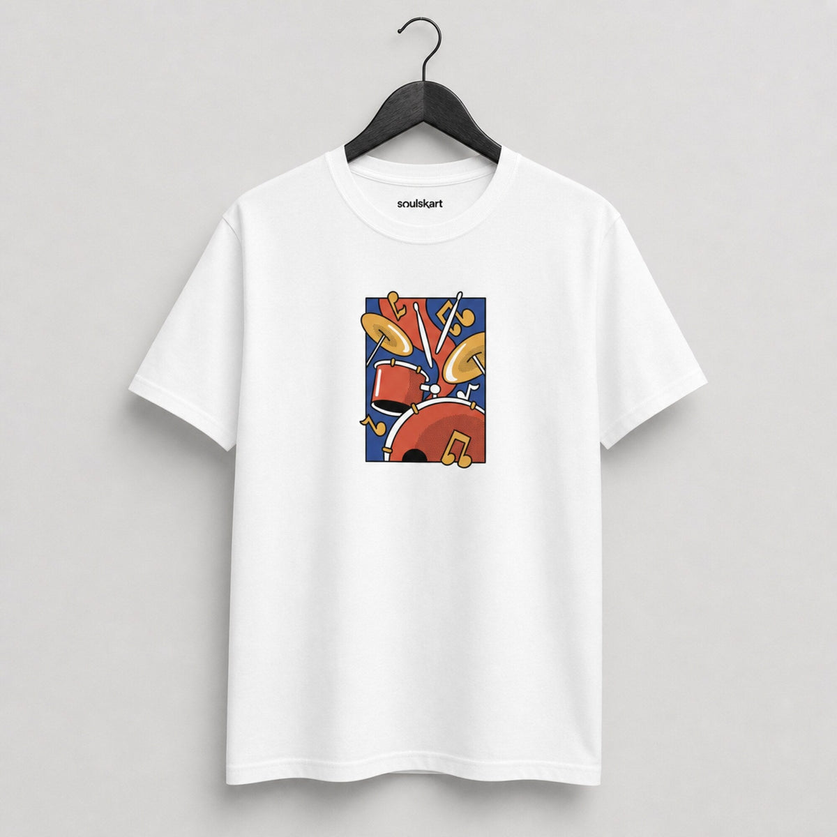 Beat It! Unisex Drum-Print Tee — on hanger