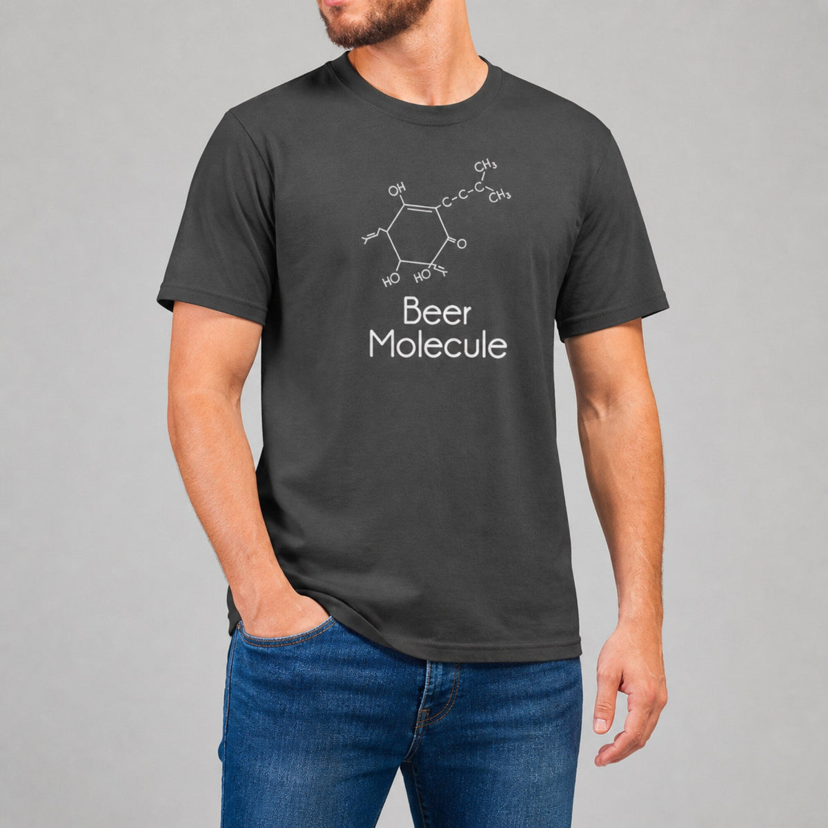 Beer Molecule Unisex T-Shirt — worn on model, front