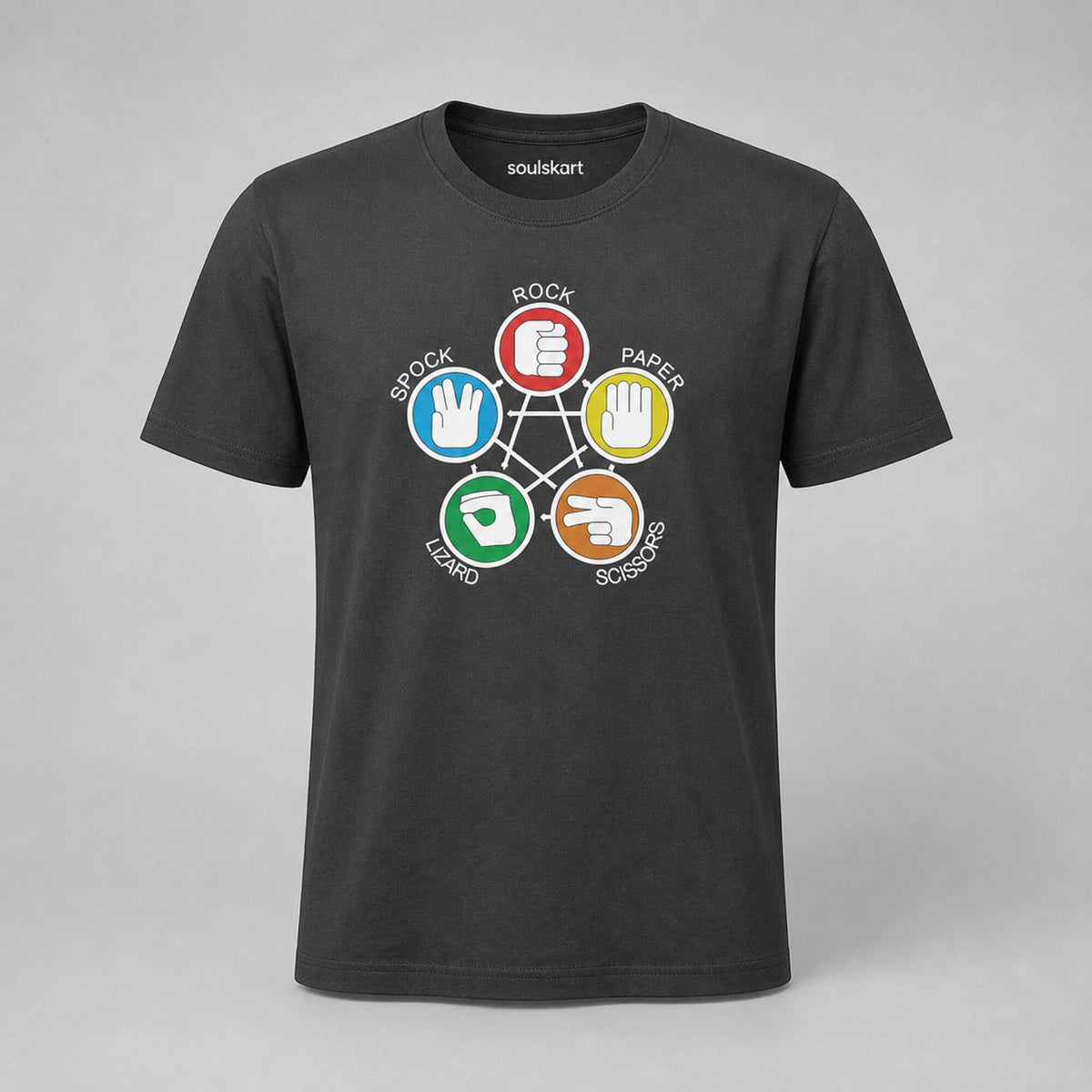 Big Bang Theory Rock Paper Scissors Lizard Spock Tee — front view