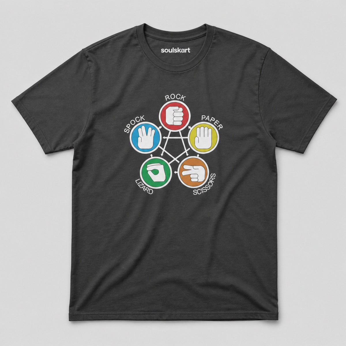 Big Bang Theory Rock Paper Scissors Lizard Spock Tee — on hanger