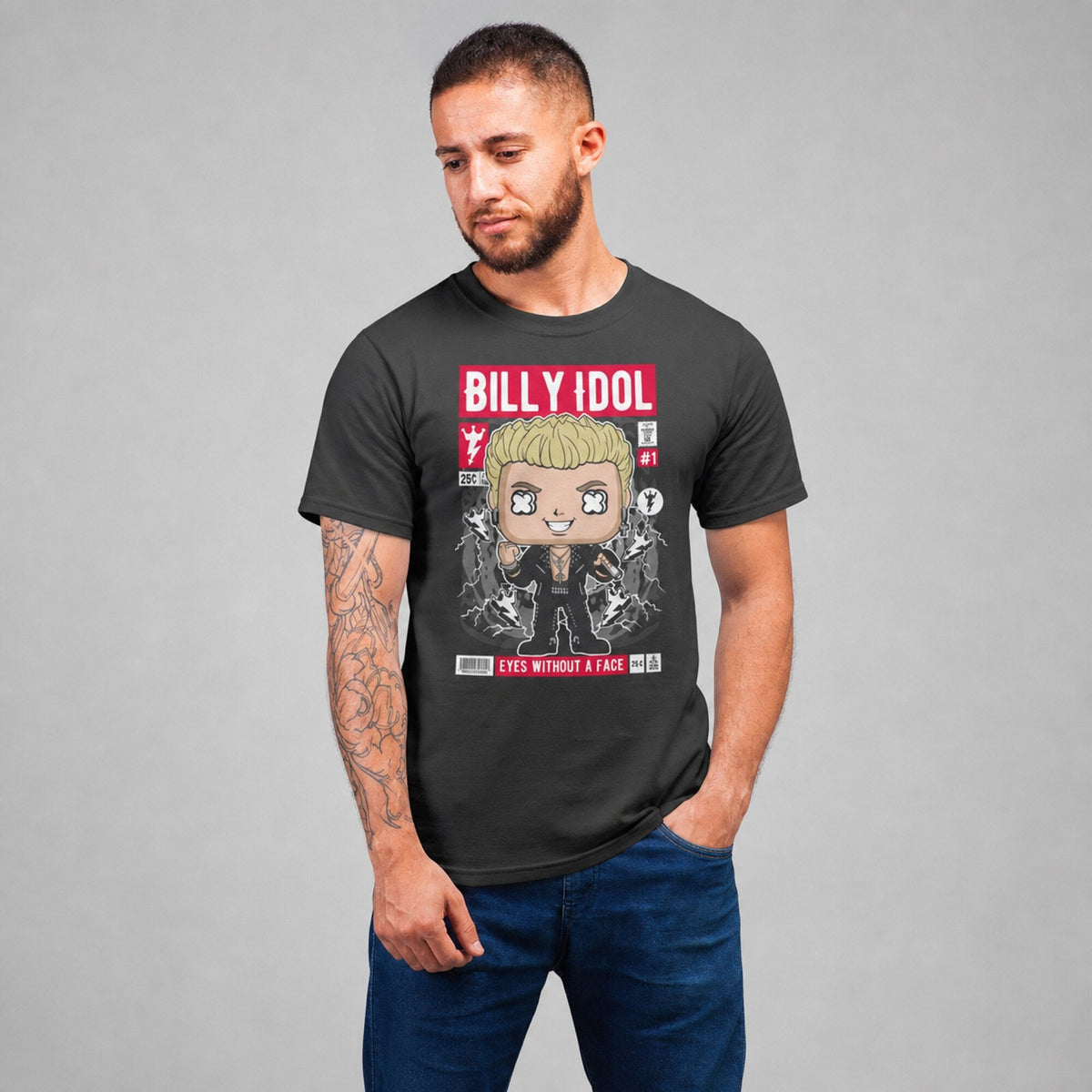 Billy Idol Pop Art Unisex T-Shirt — worn on model, front