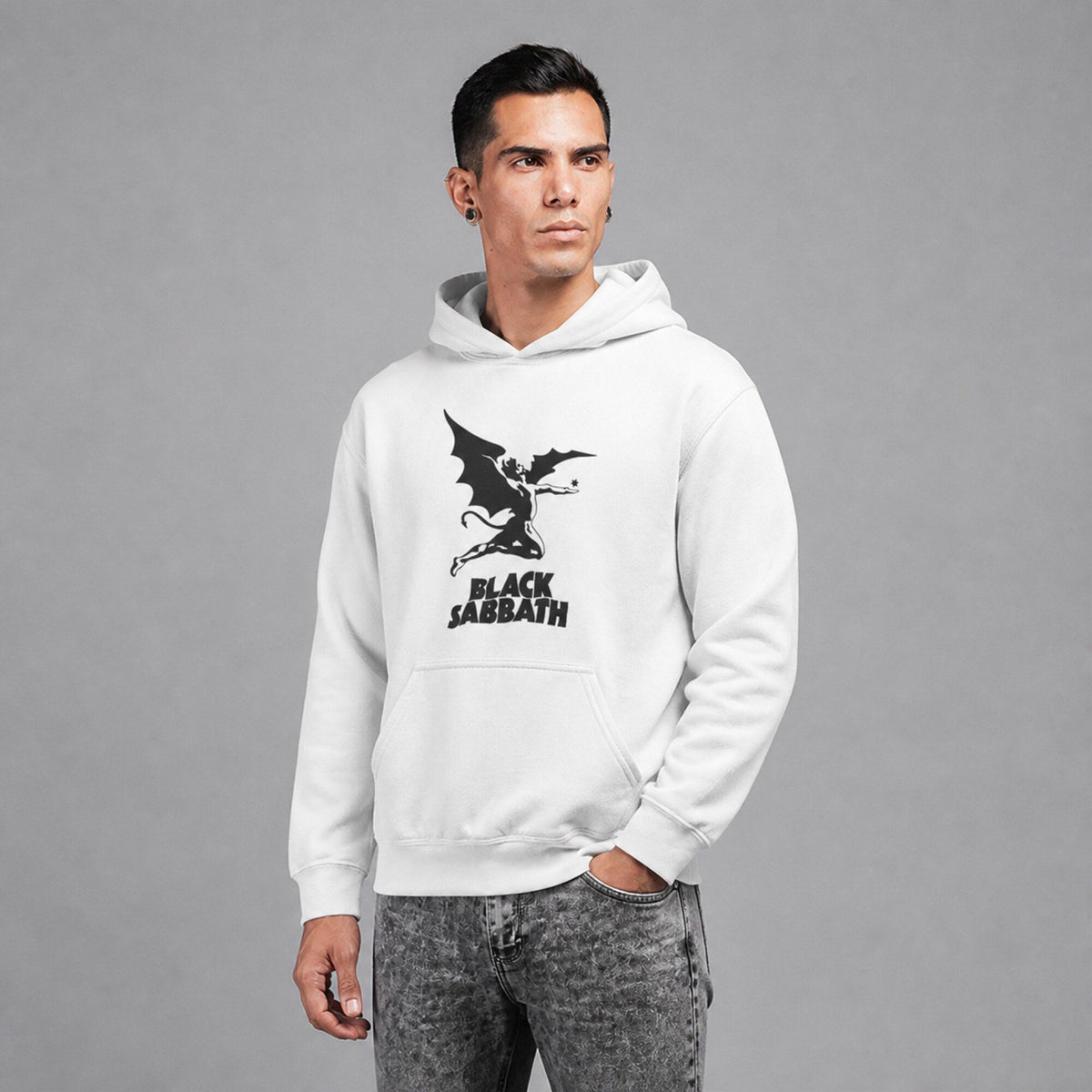 Black Sabbath Hoodie — worn on model, front