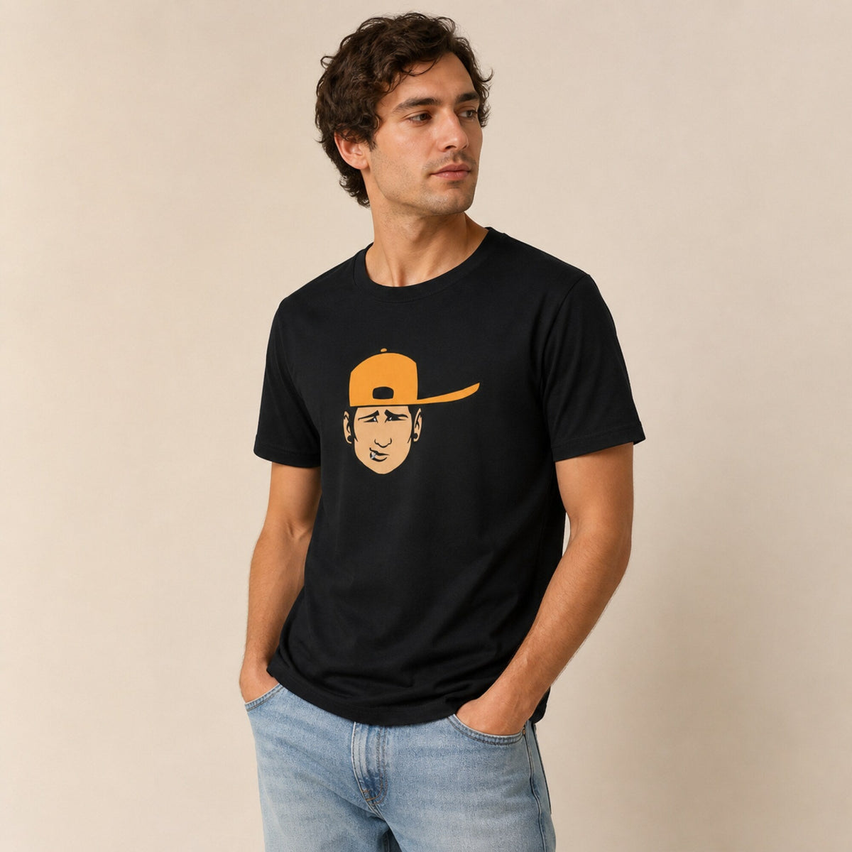 Blink-182 Backwards Cap Face Tee — worn on model, front