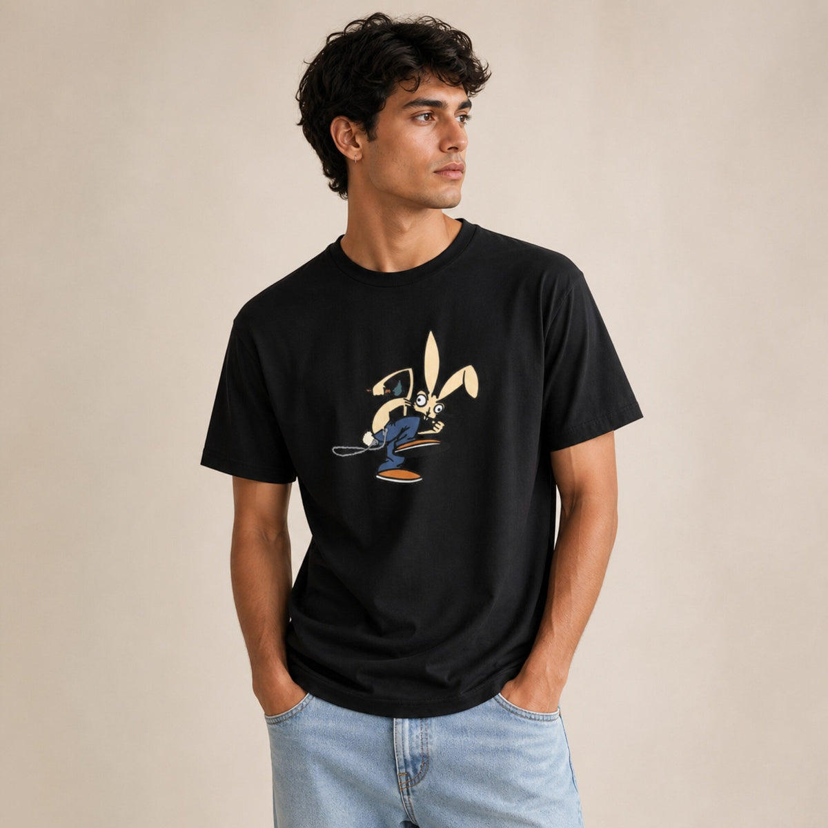 Blink-182 Skating Bunny Tee — worn on model, front