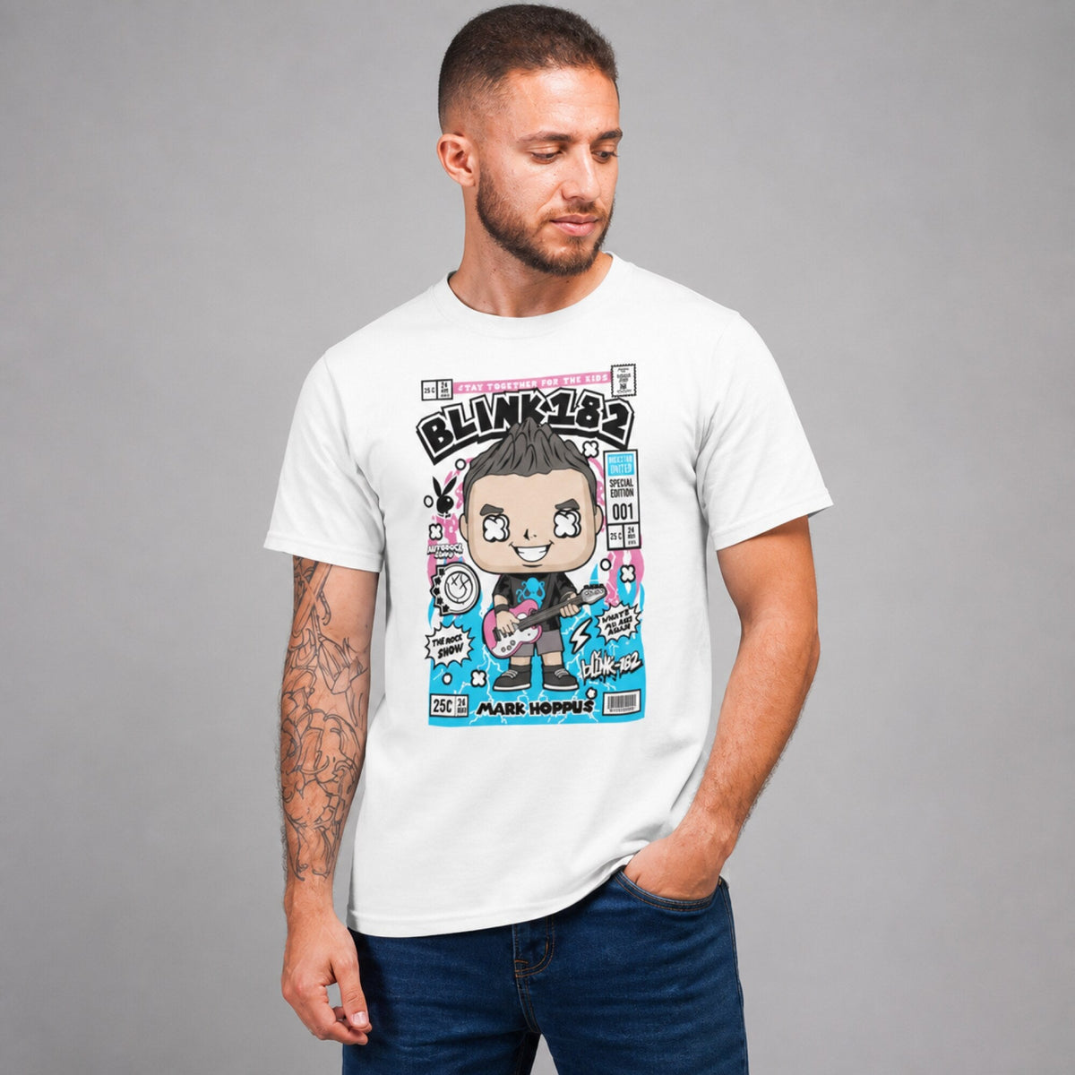 Blink-182 Pop Art Unisex T-Shirt — worn on model, front