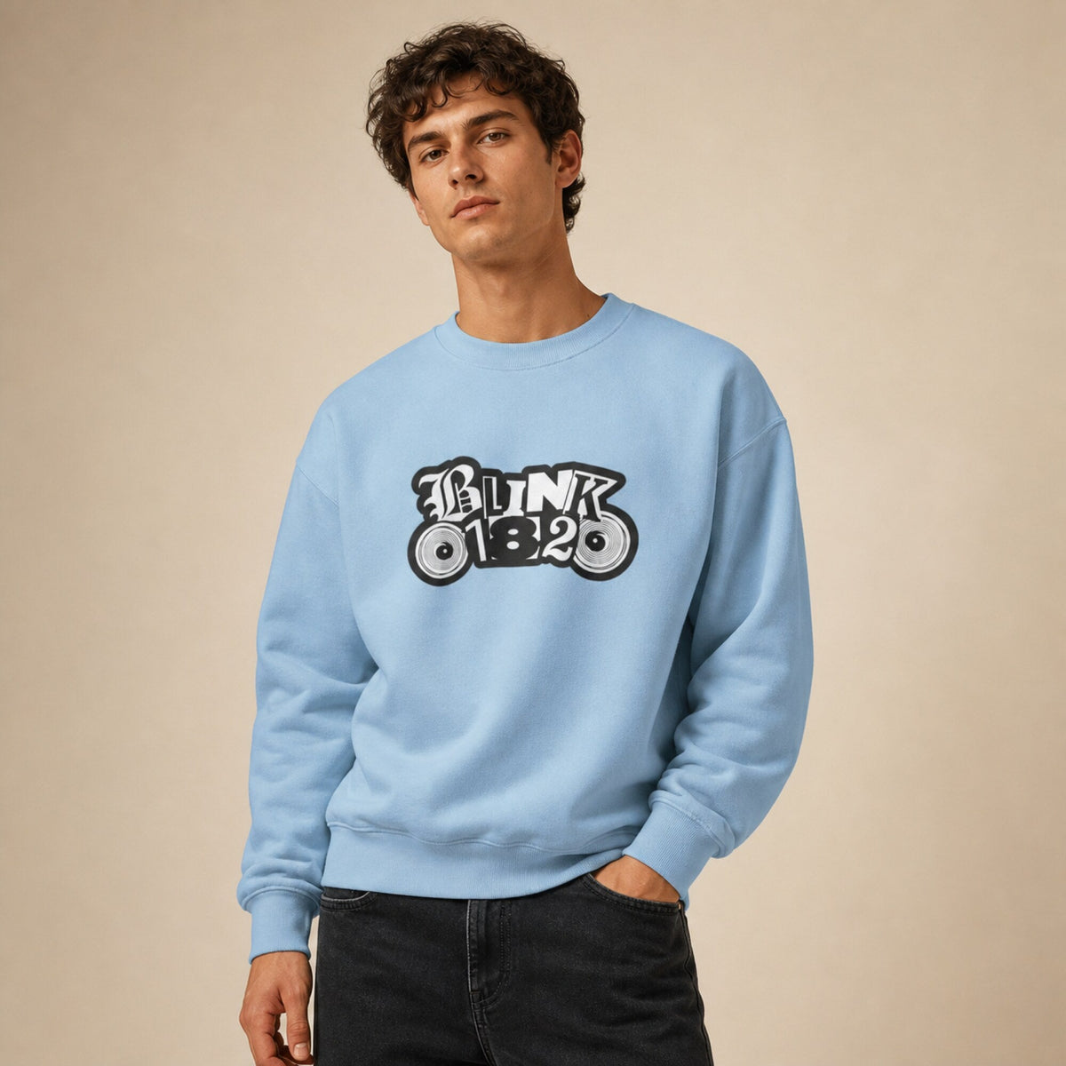 Blink 182 Unisex Premium Sweatshirt — worn on model, front