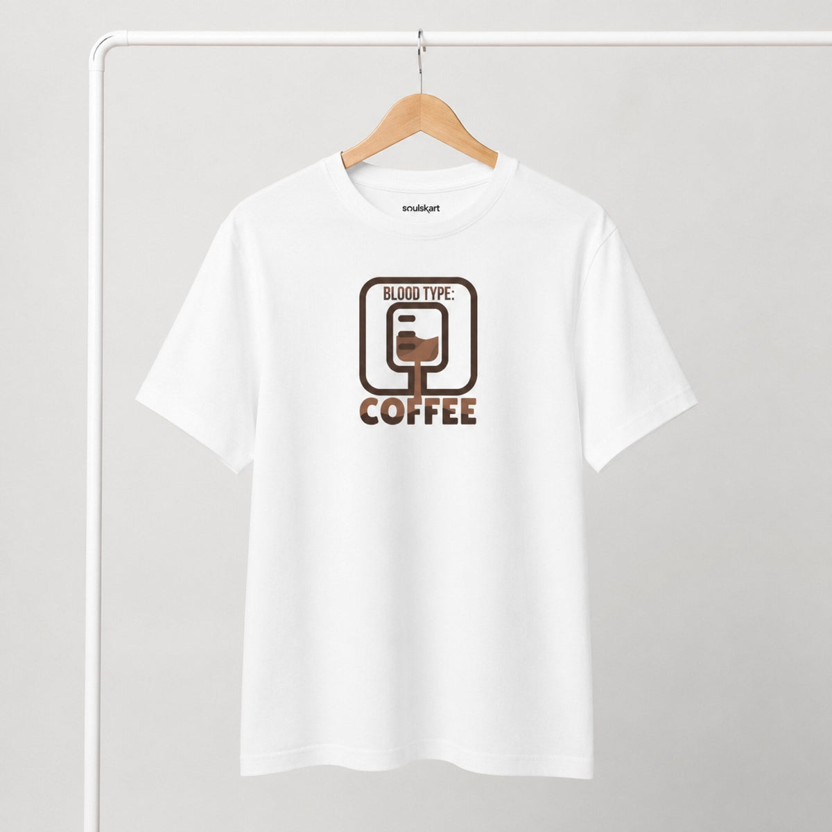 Blood Type: Coffee Unisex Tee — on hanger