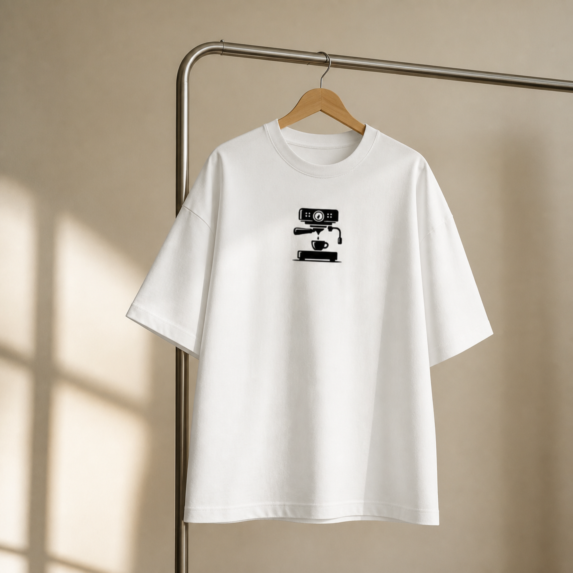 Brew Up Some Comfort: Oversized Coffee Machine Slouch Tee