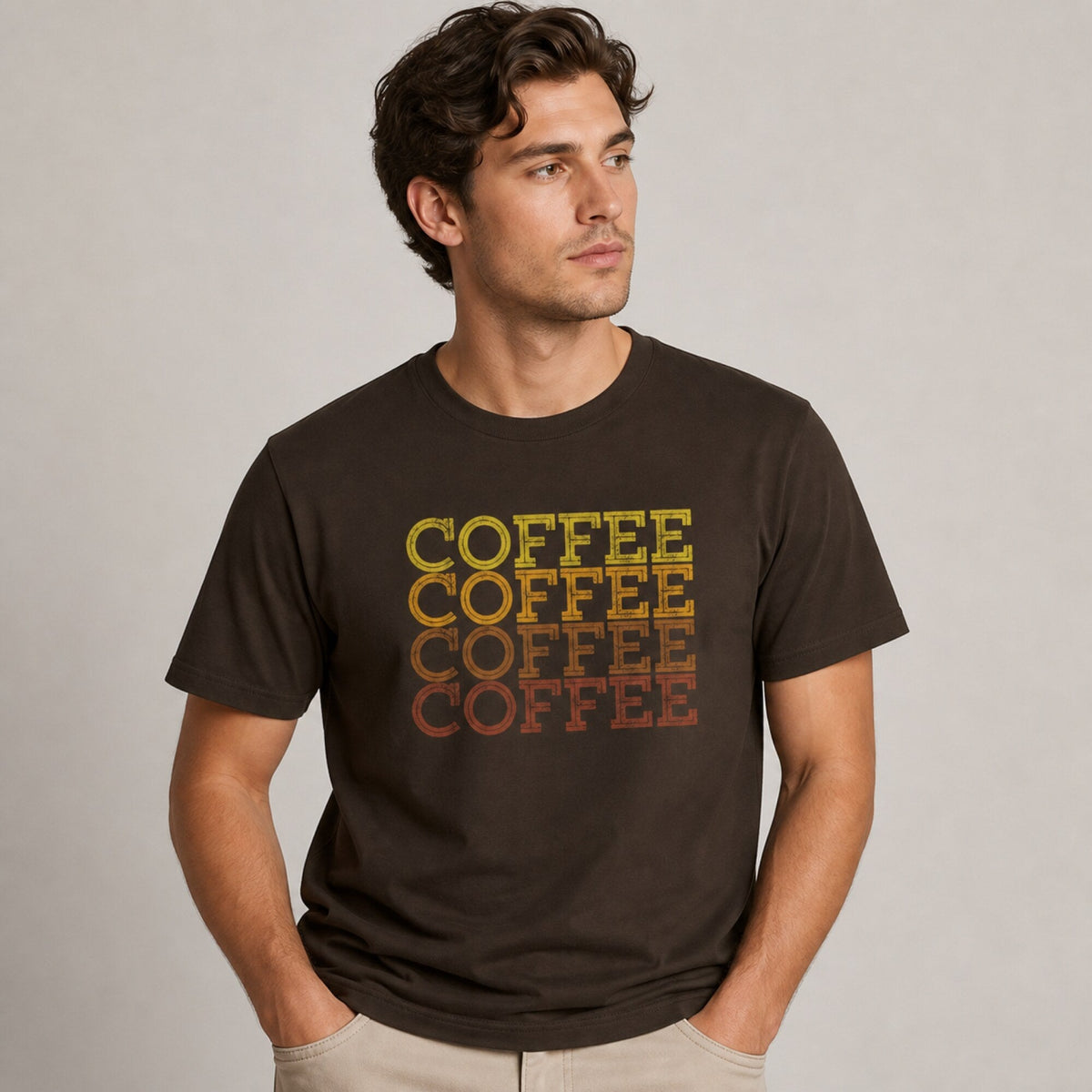Brewed for Comfort Coffee T-Shirt — worn on model, front