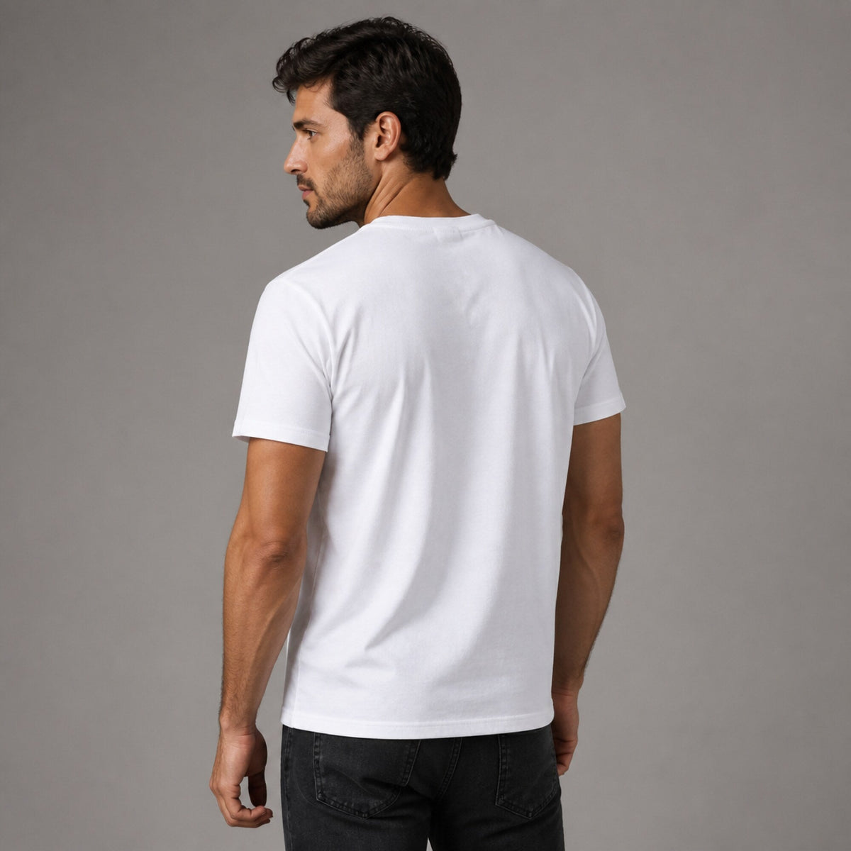Caffeine-Powered Unisex Tee — worn on model, back