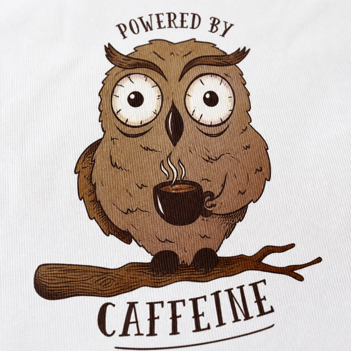 Caffeine-Powered Unisex Tee — print detail close-up