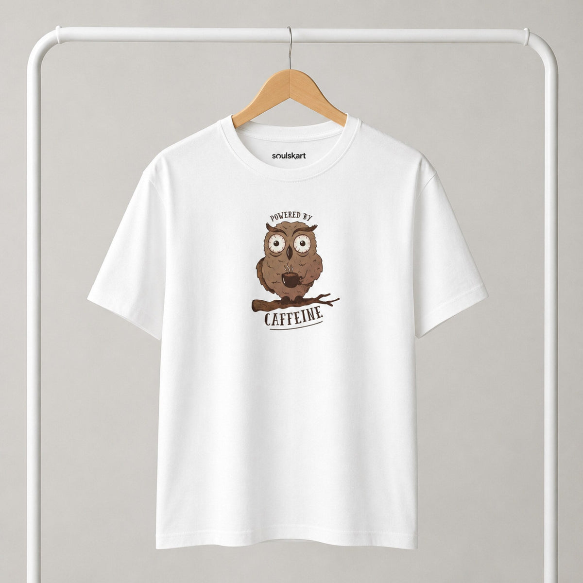 Caffeine-Powered Unisex Tee — on hanger