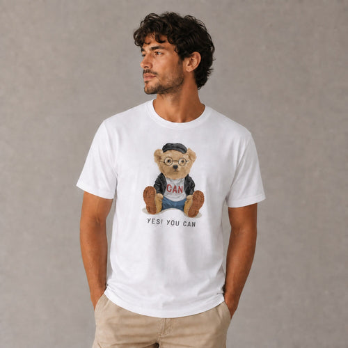 Can Attitude Unisex Streetwear Tee — worn on model, front