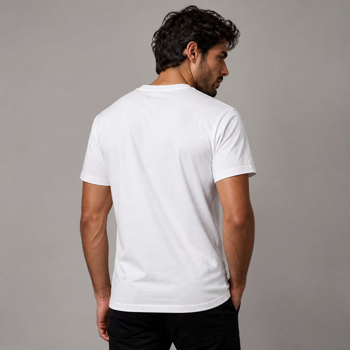Can Attitude Unisex Streetwear Tee — worn on model, back