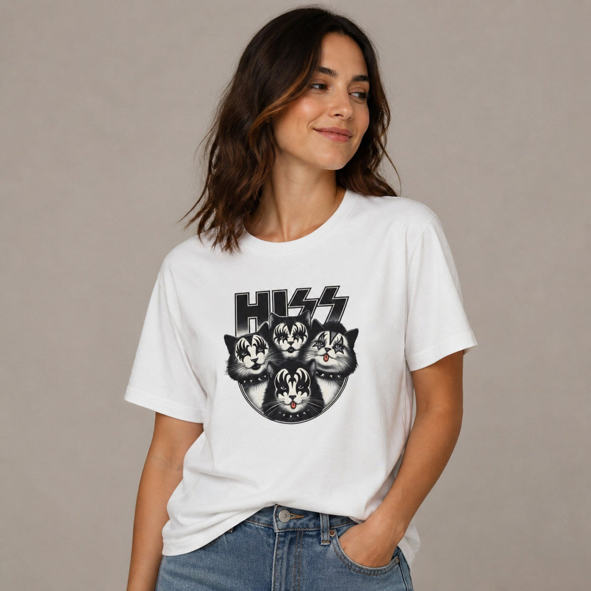 Cat Lovers Hiss T-Shirt — worn on model, front