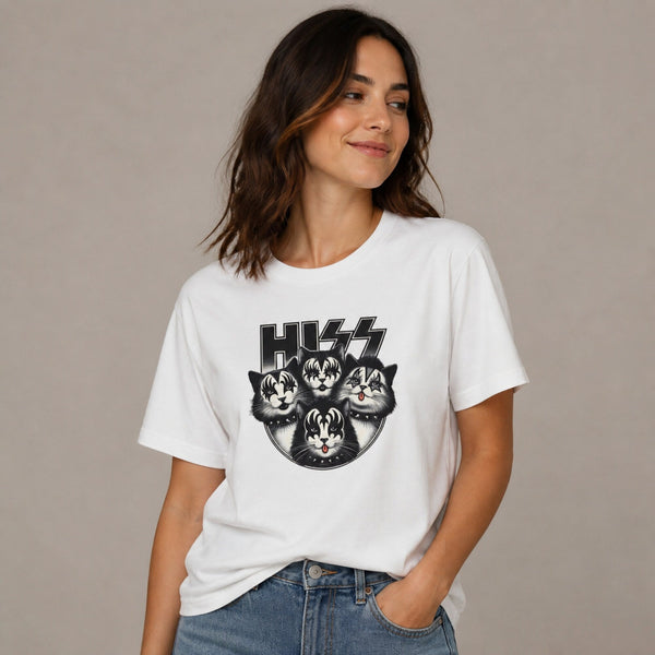 Cat Lovers Hiss T-Shirt — worn on model, front