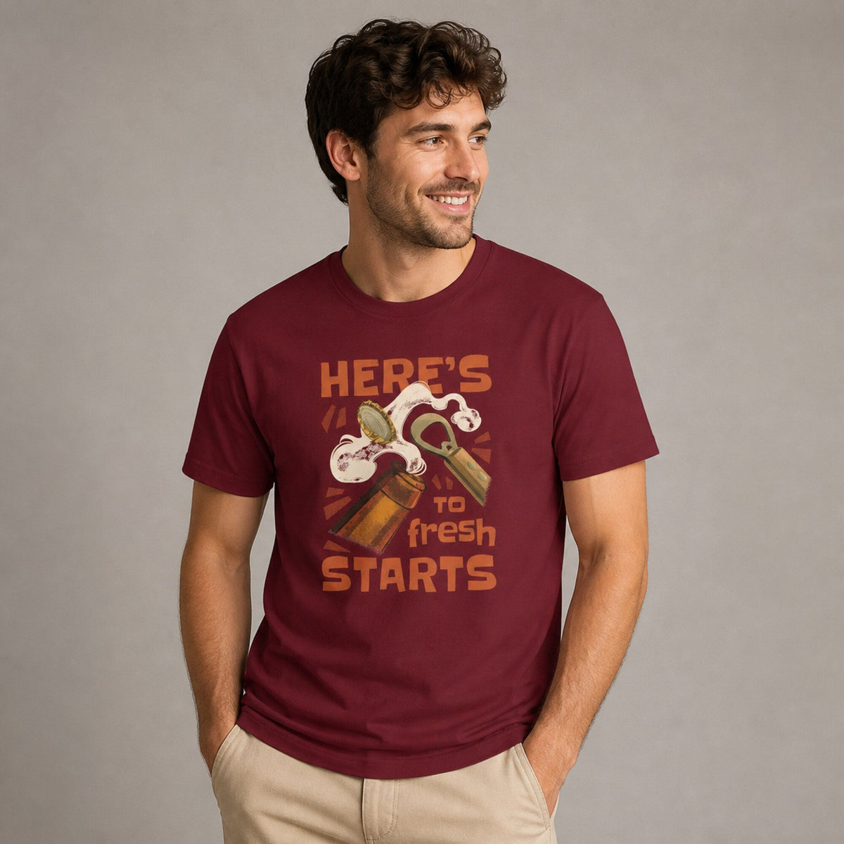 Cheers to Fresh Start T-Shirt — worn on model, front