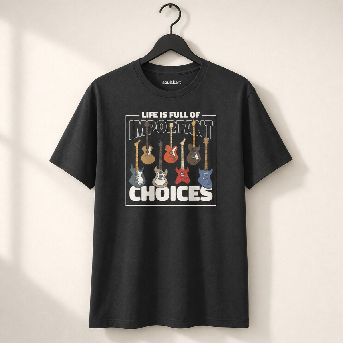 Choose Wisely Electric Guitar Tee — on hanger
