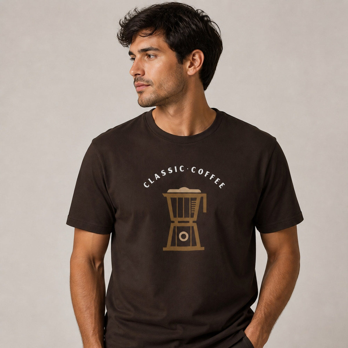 Classic Coffee Vibes Unisex T-Shirt — worn on model, front