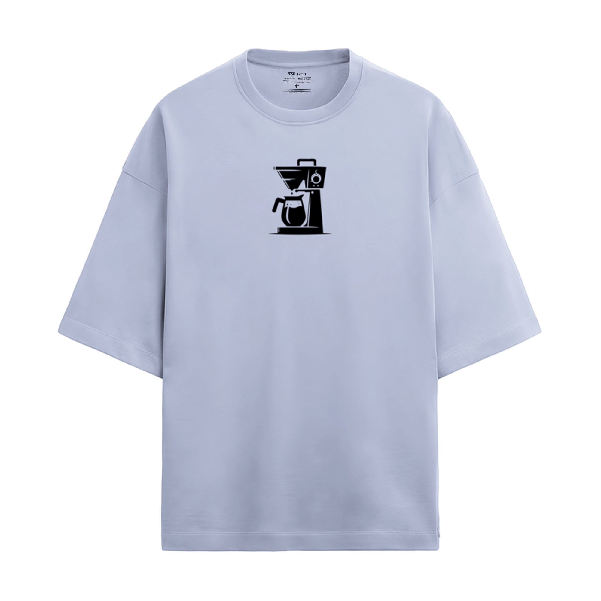 Coffee & Chill: Oversized Slouch Tee with Coffee Machine Print