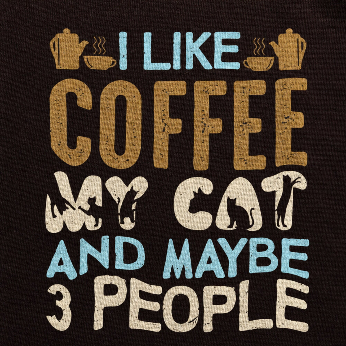Coffee, Cats, and Introverts T-Shirt — print detail close-up