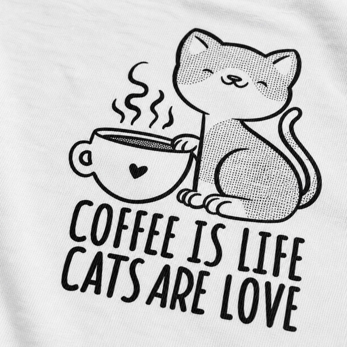 Coffee & Cats Unisex Tee — print detail close-up