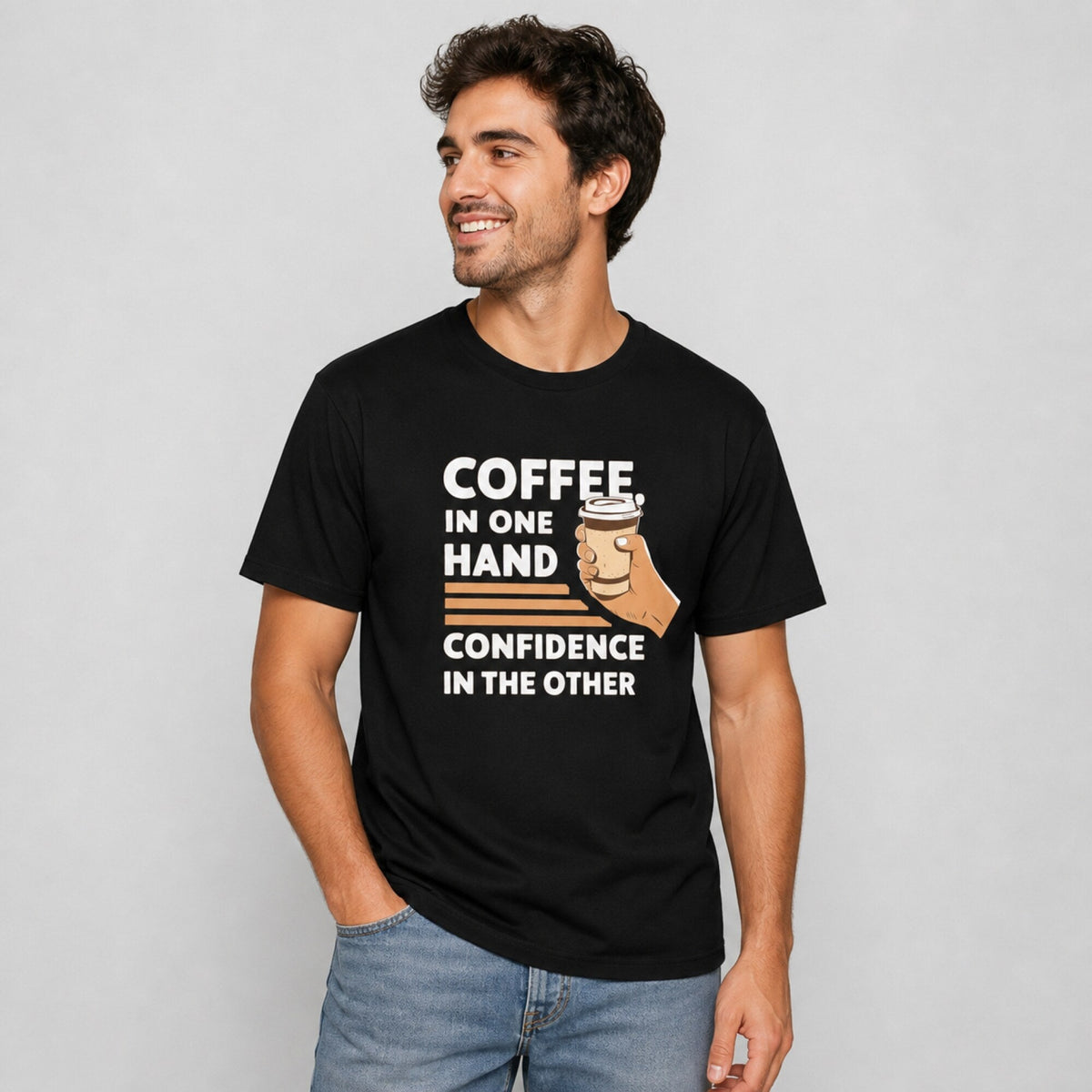 Coffee Confidence Tee — worn on model, front