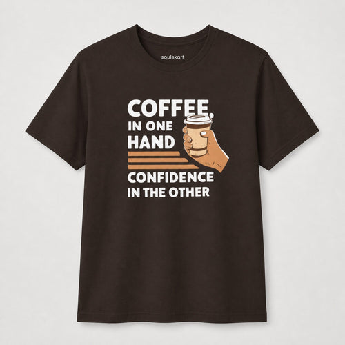 Coffee in One Hand, Confidence in the Other T-Shirt — front view
