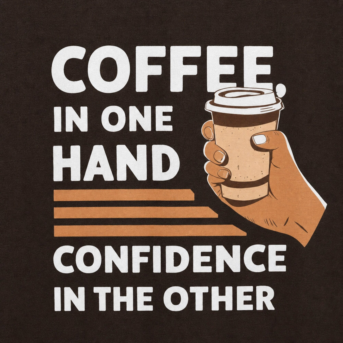 Coffee in One Hand, Confidence in the Other T-Shirt — print detail close-up