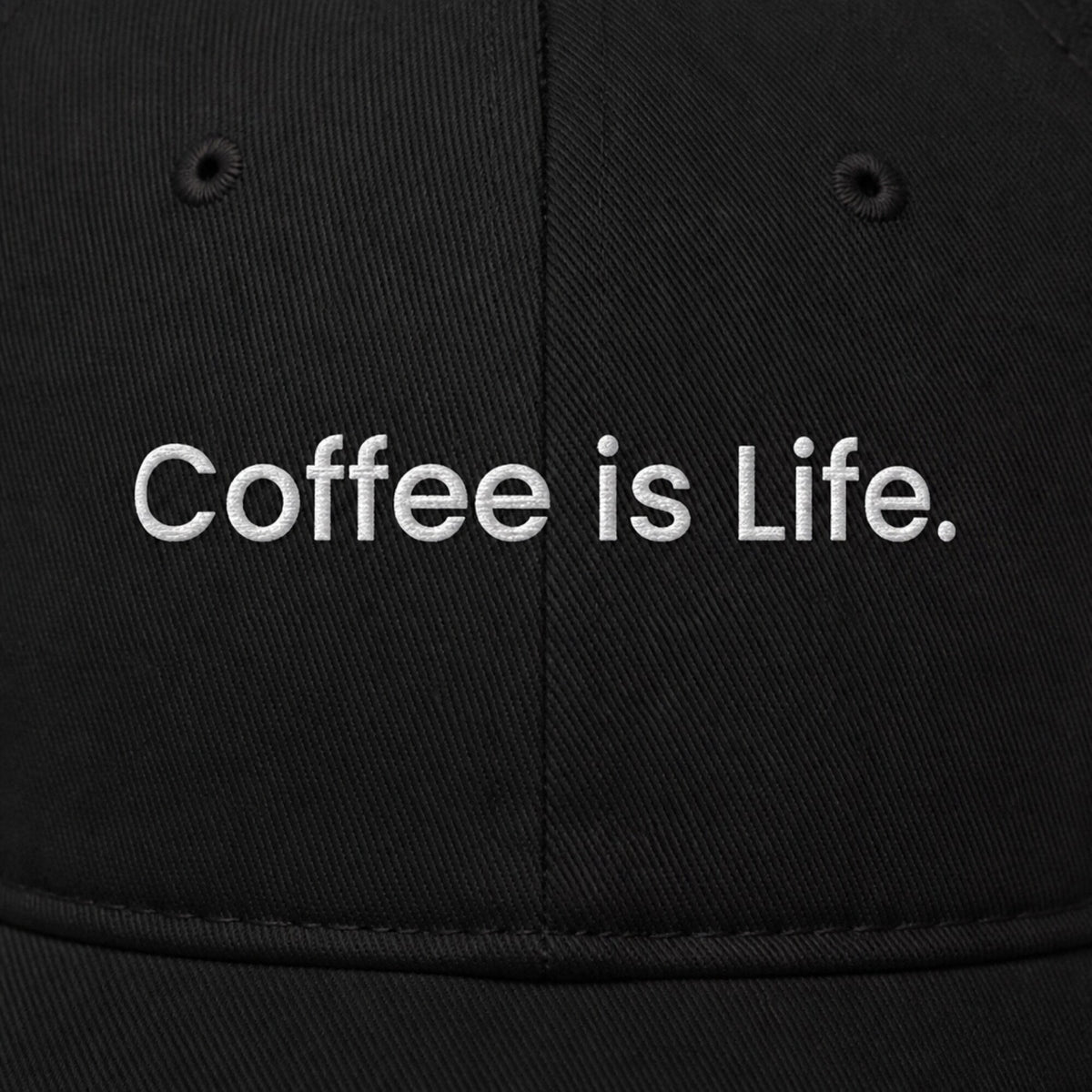 Coffee is Life Embroidered Cap — embroidery detail close-up