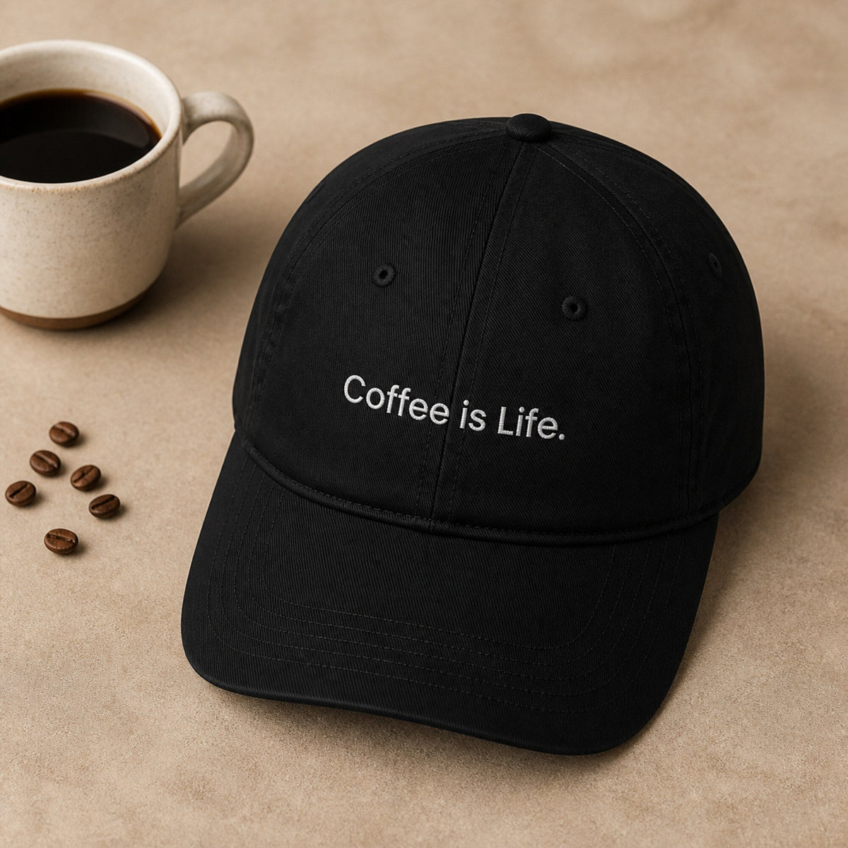 Coffee is Life Embroidered Cap — flat lay