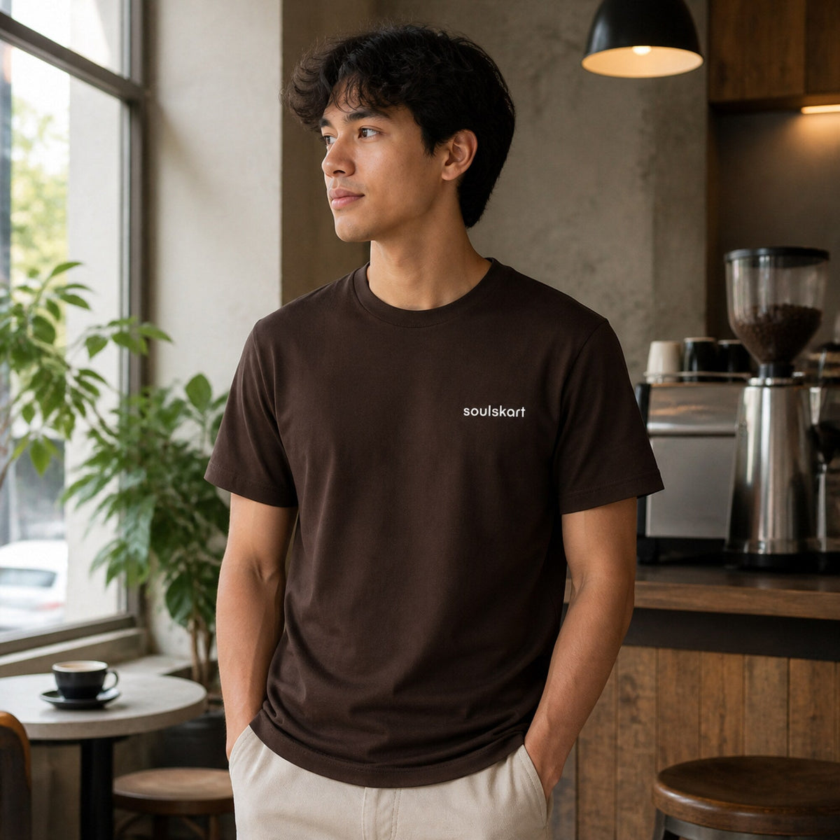 Coffee Lover's Apology Tee — worn on model, front