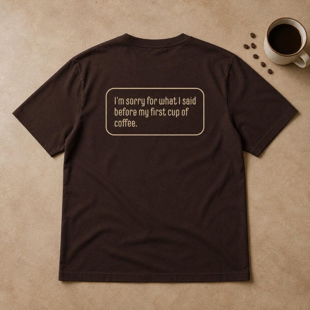 Coffee Lover's Apology Tee — on hanger