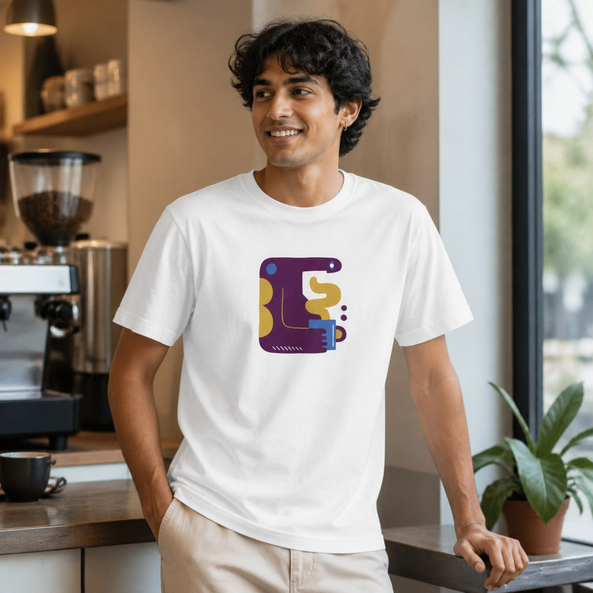 Coffee Lover's Dream Abstract Tee — worn on model, front
