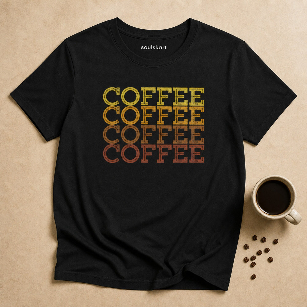 Coffee Coffee Coffee Coffee Print Tee — on hanger