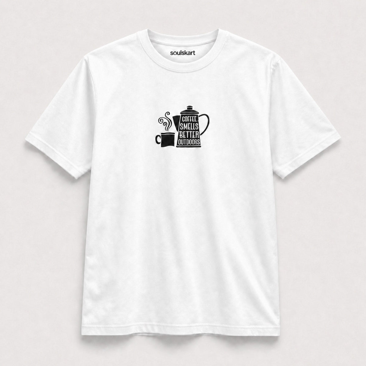 Coffee Smells Better Outdoors T-Shirt — front view
