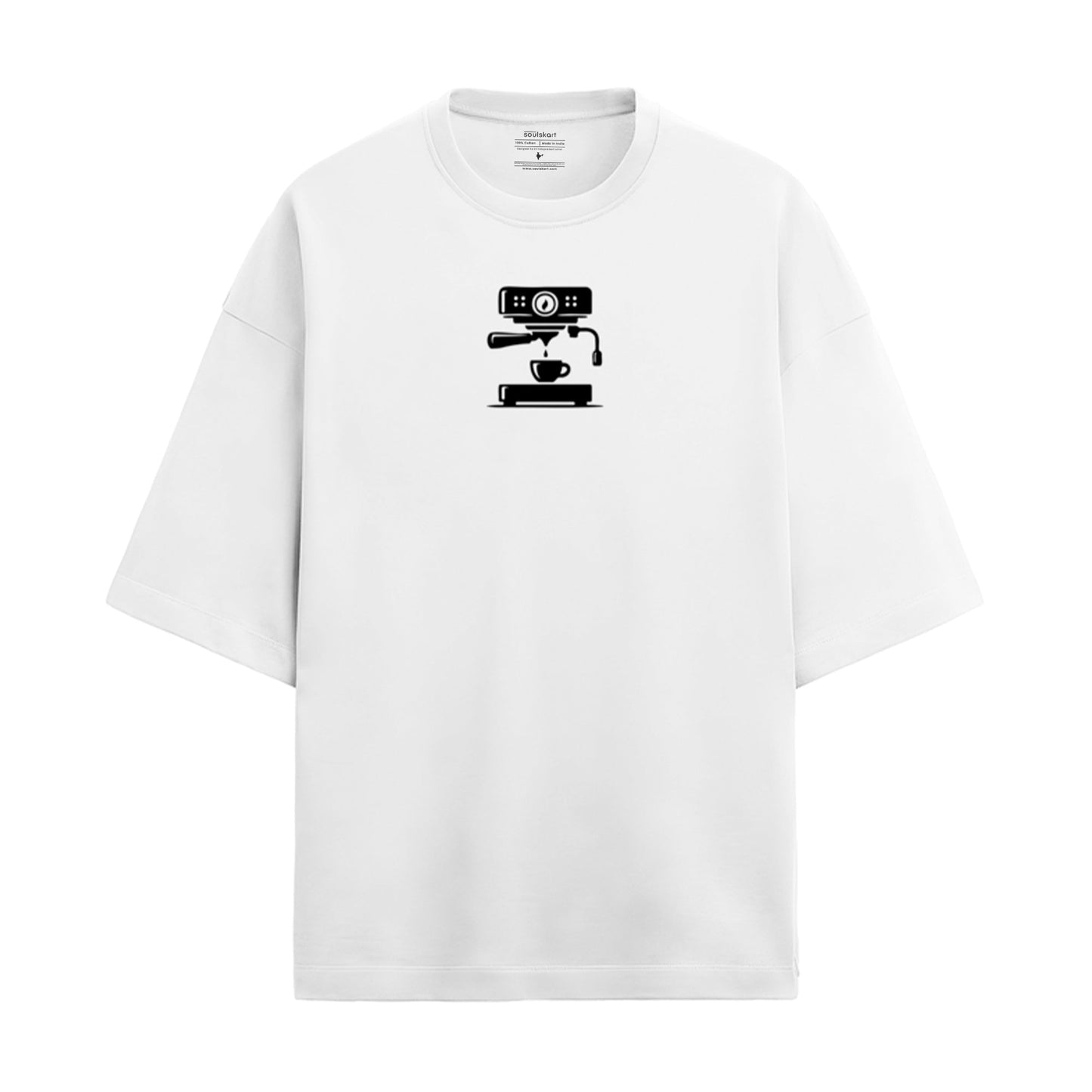 Brew Up Some Comfort: Oversized Coffee Machine Slouch Tee - Main Product Image