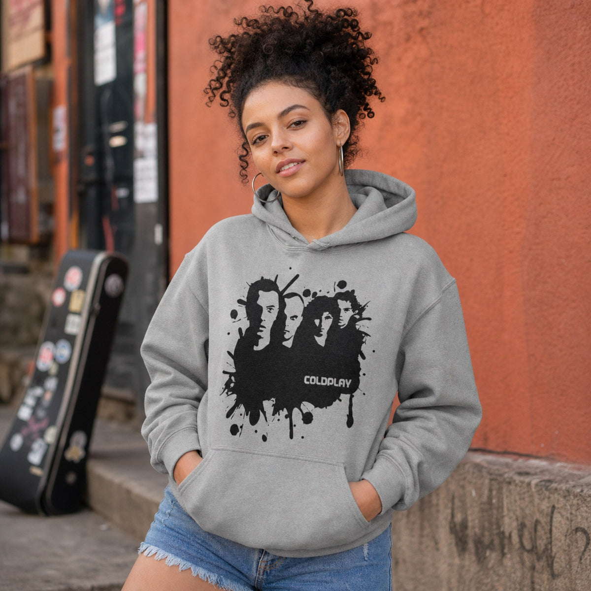 Coldplay Hoodie — worn on model, front