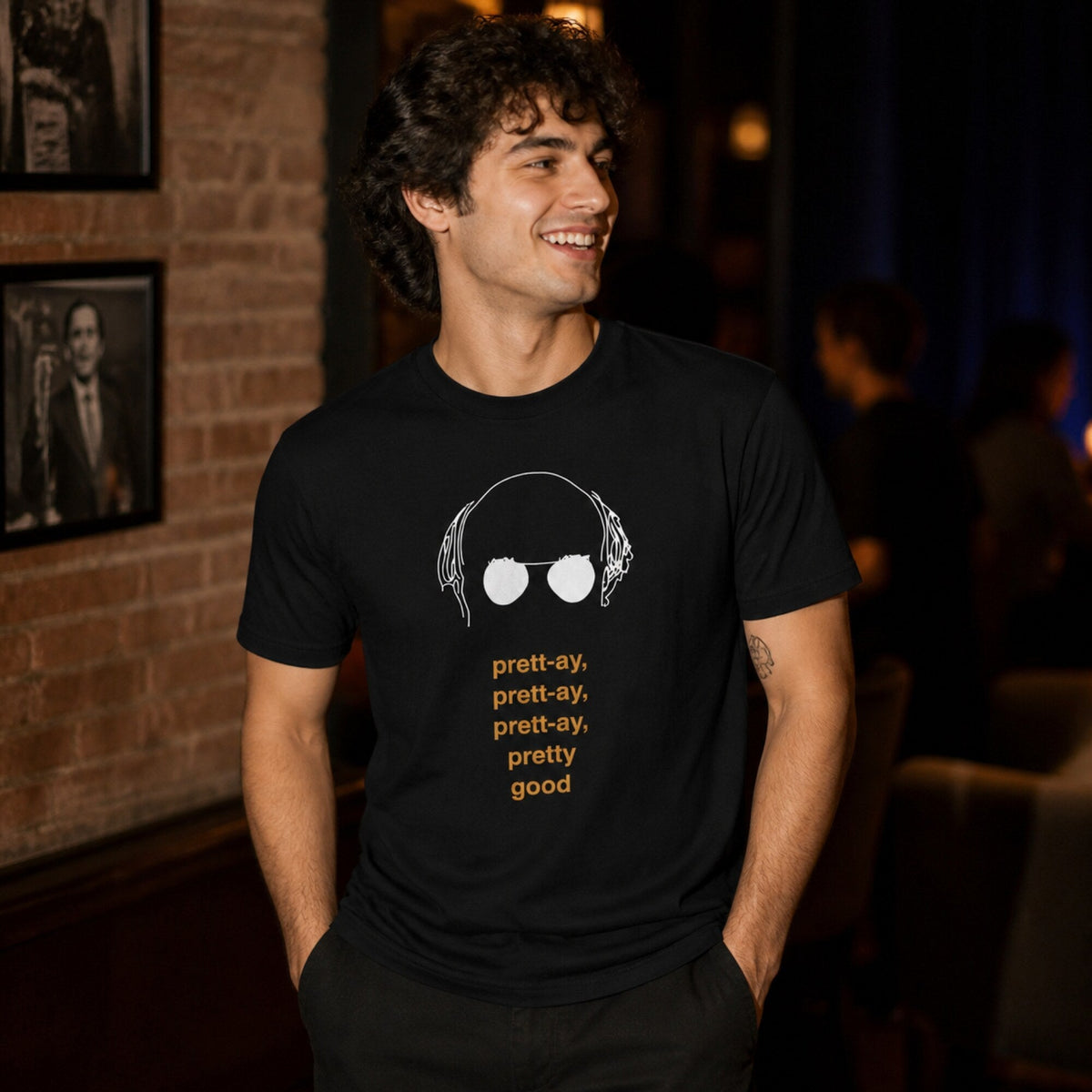 Curb Your Enthusiasm 'Good Enough' Larry David Tee — worn on model, front