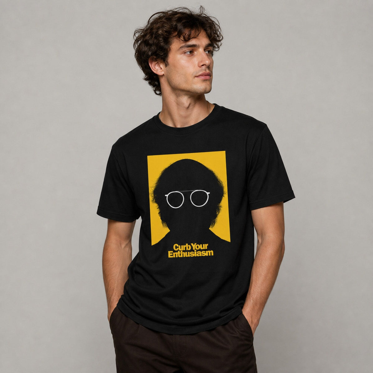 Curb Your Enthusiasm Larry Silhouette Tee — worn on model, front