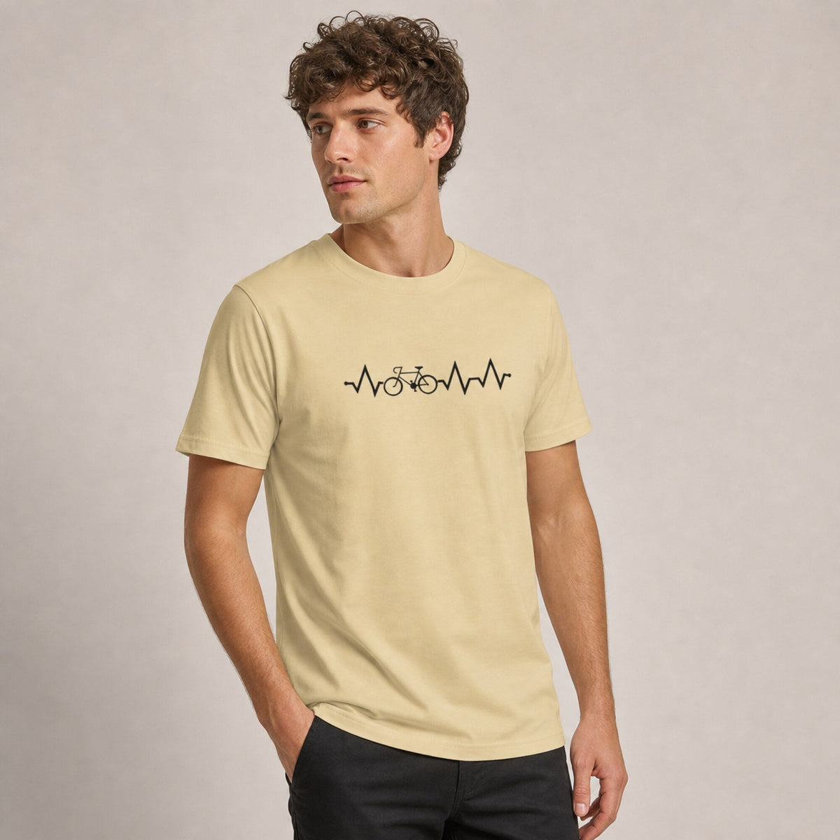 Cycling Heart Beats Unisex T-Shirt — worn on model, front