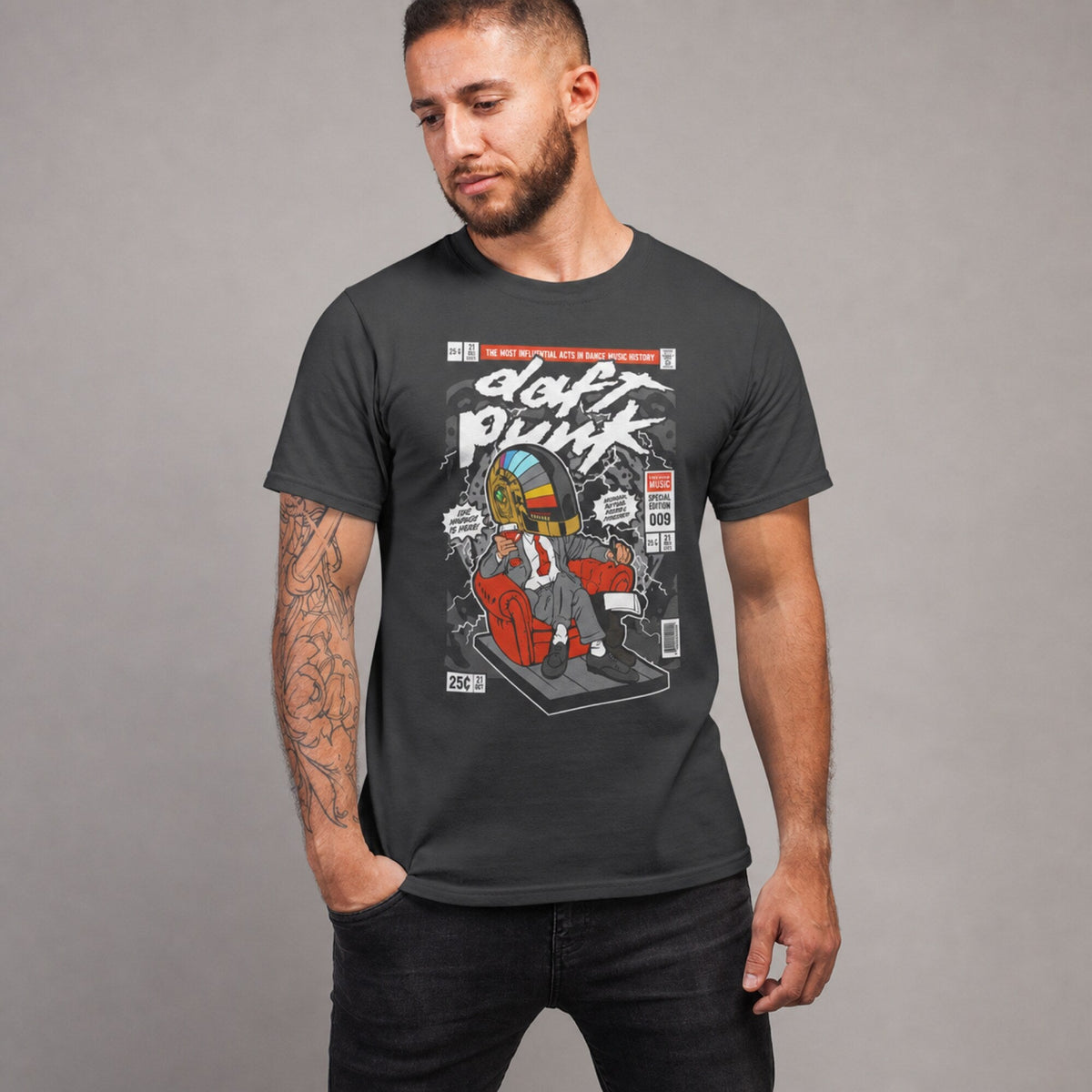 Daft Punk Pop Art Unisex T-Shirt — worn on model, front