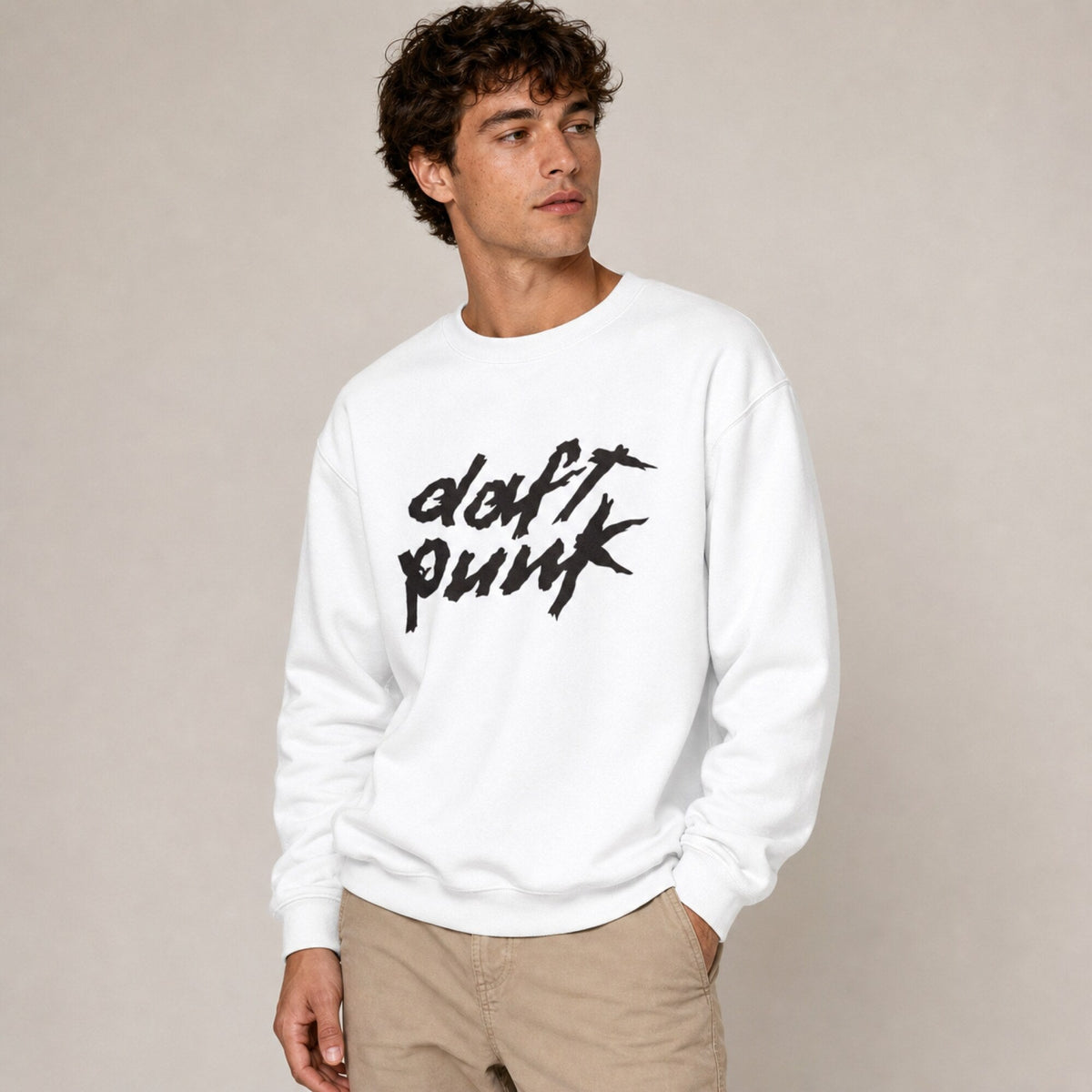 Daft Punk Unisex Sweatshirt — worn on model, front