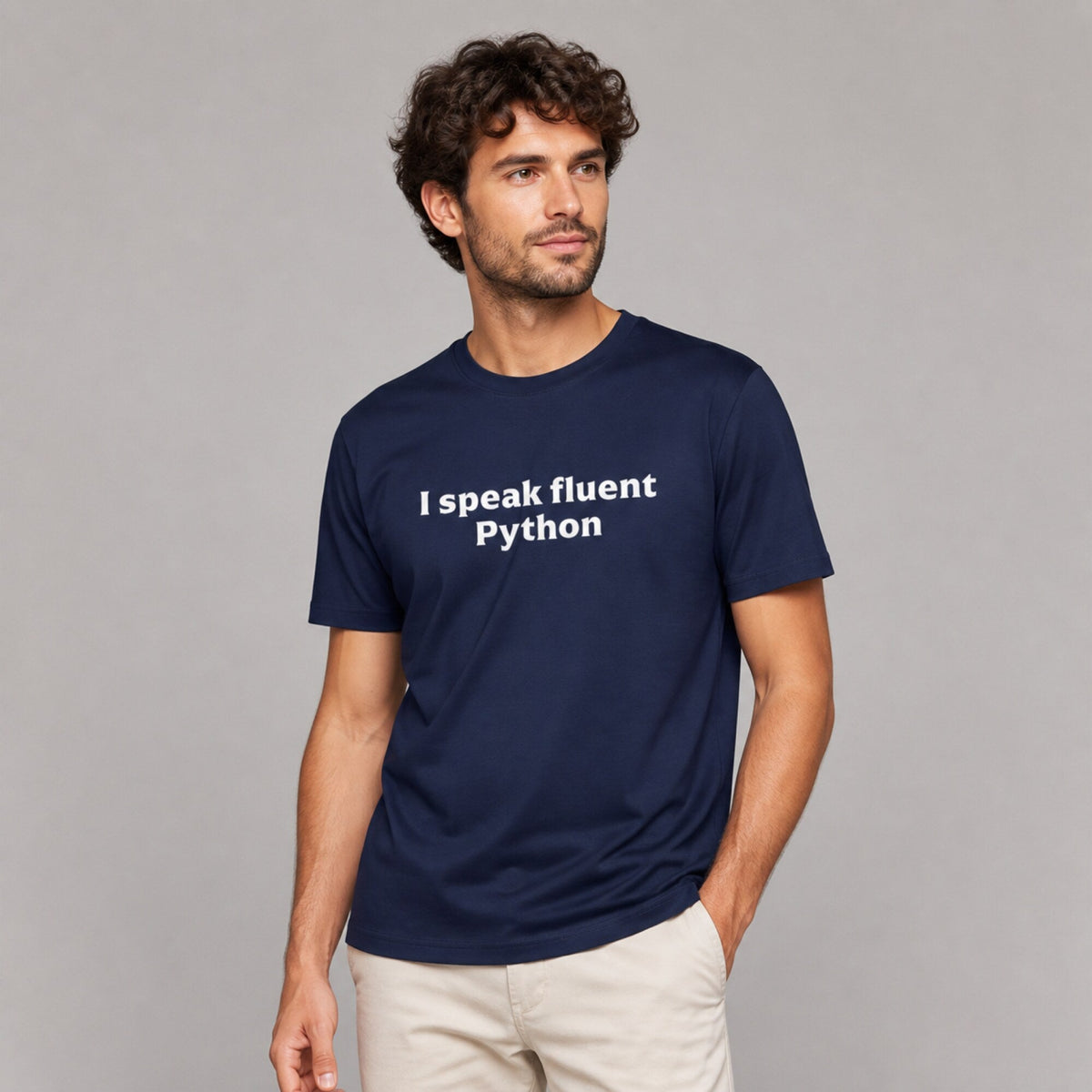 'I Speak Fluent Python' Data Scientist Tee — worn on model, front