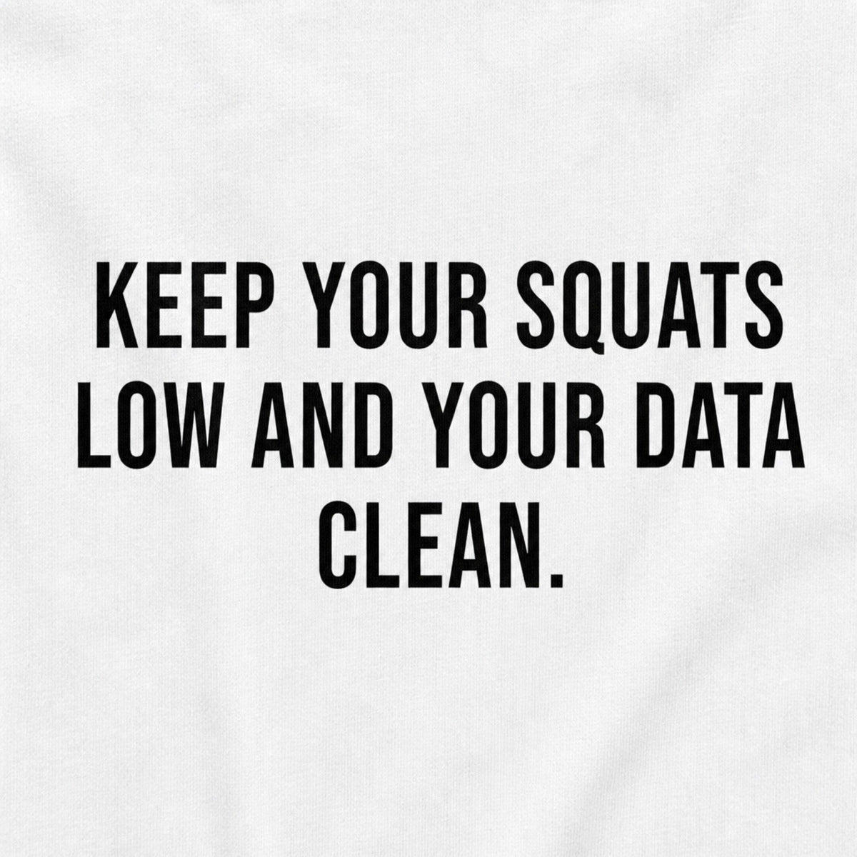 'Keep Your Squats Low and Your Data Clean' Tee — print detail close-up