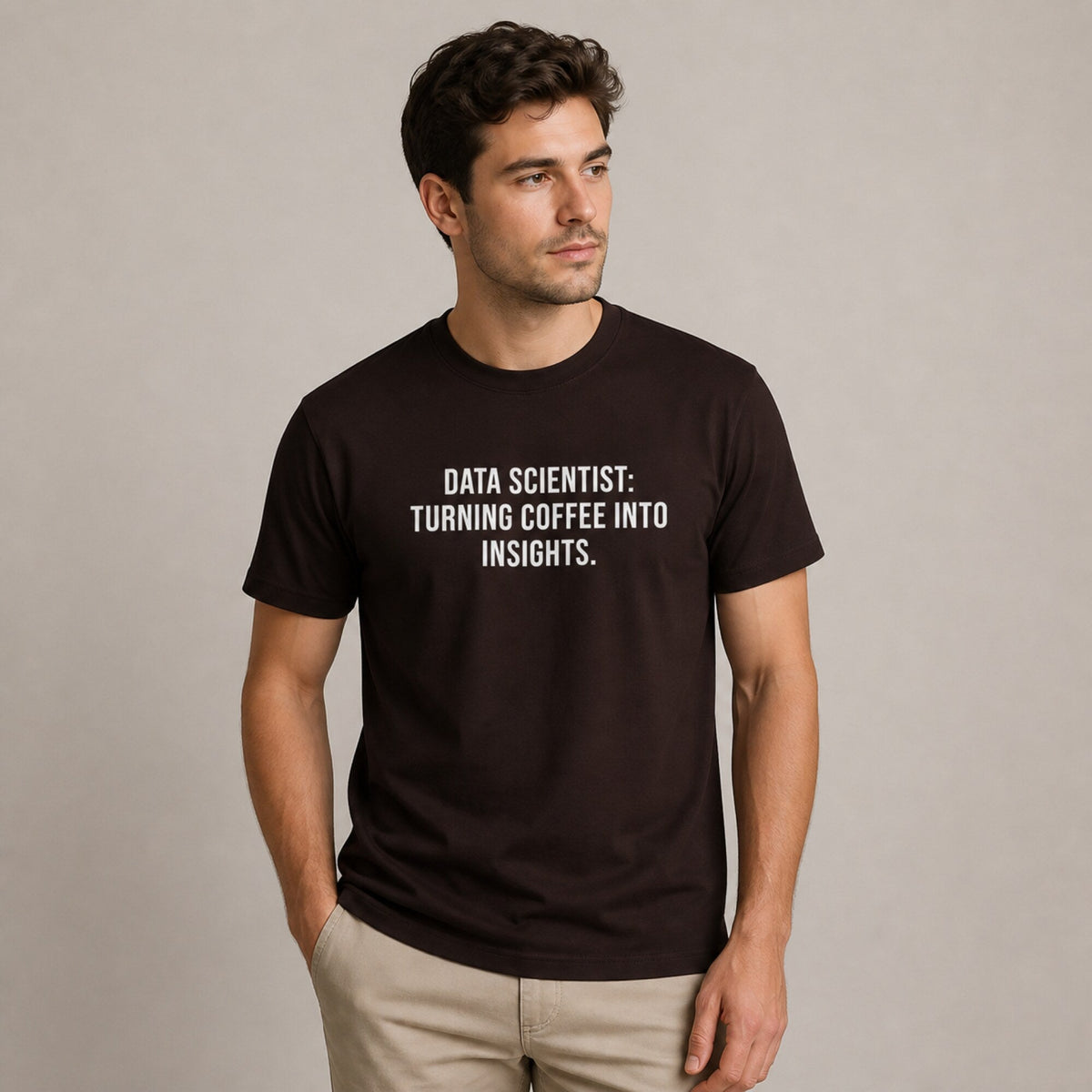 'Turning Coffee Into Insights' Data Scientist Tee — worn on model, front