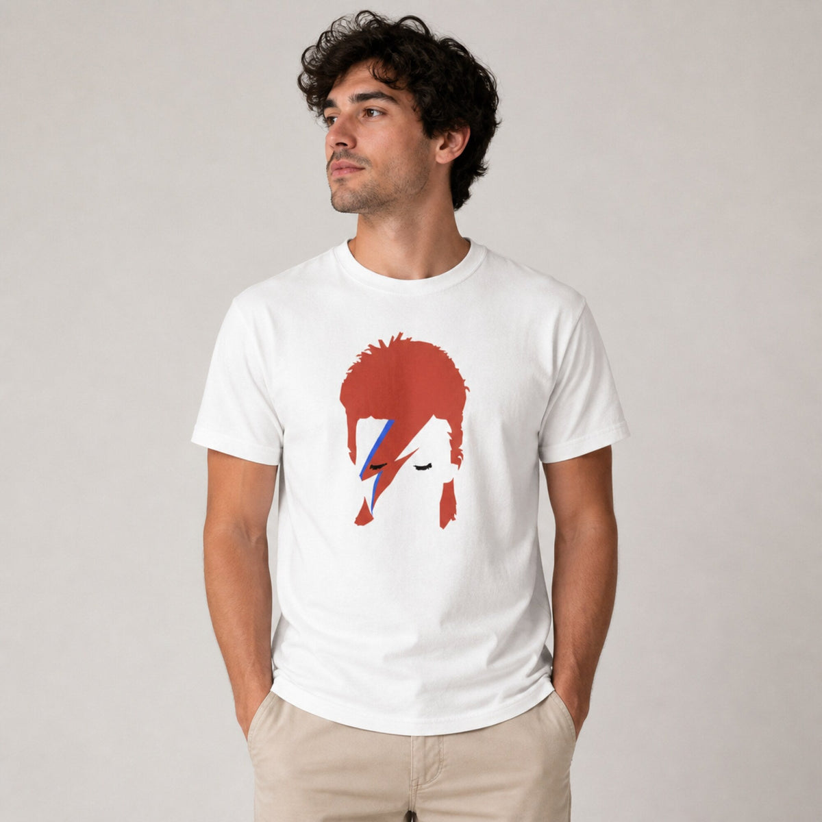 David Bowie Unisex T-Shirt — worn on model, front